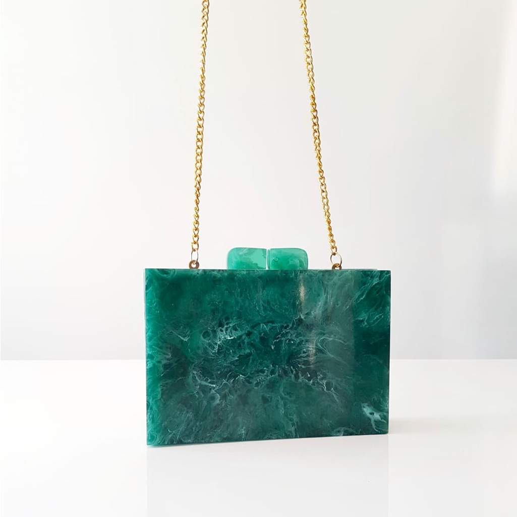 Ramla Emerald The Jewel Of Modern Light, Handmade, Acrylic, Statement Purse